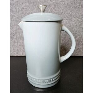 Le Creuset French Press Coffee Tea Pot 34 Oz Sea Salt Blue Stoneware